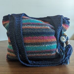 The Sak Casual Classics Lrg Crochet Hobo Boho Shoulder Bag Multicolor Blue Purse